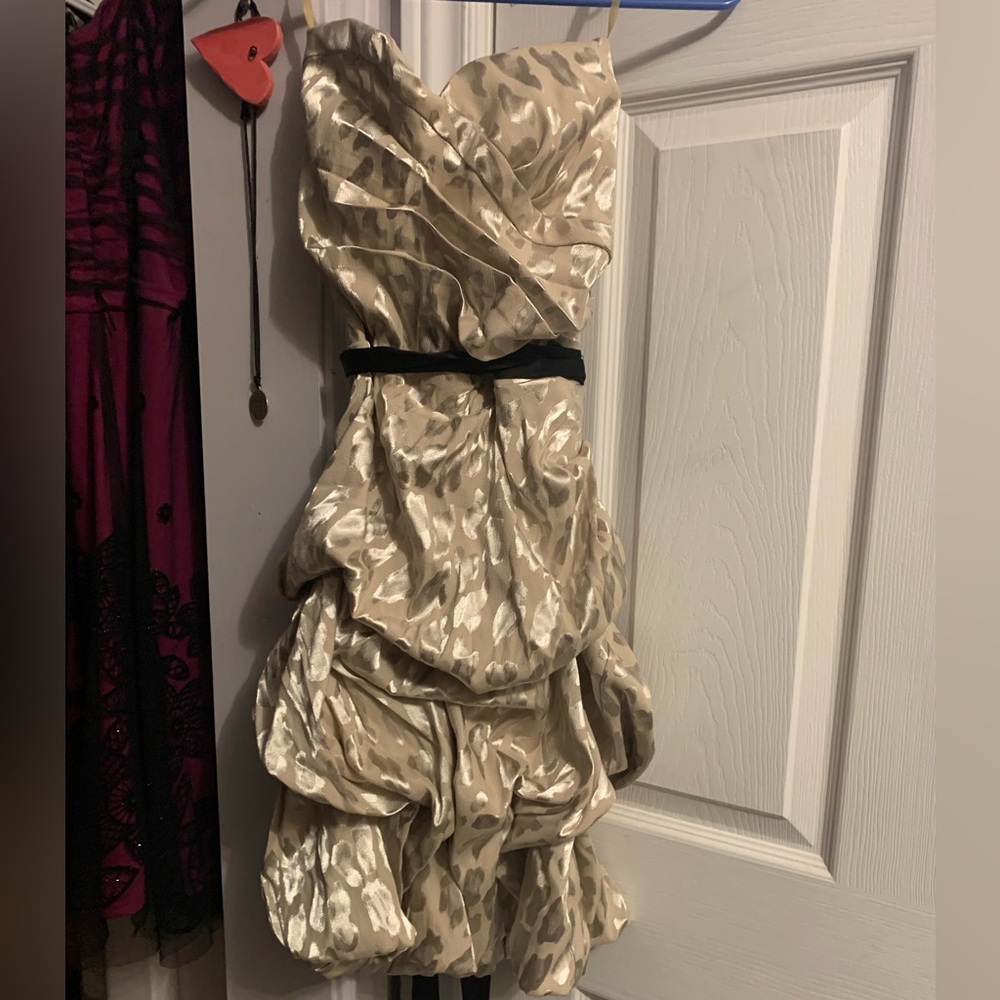 Champagne-gold strapless prom dress